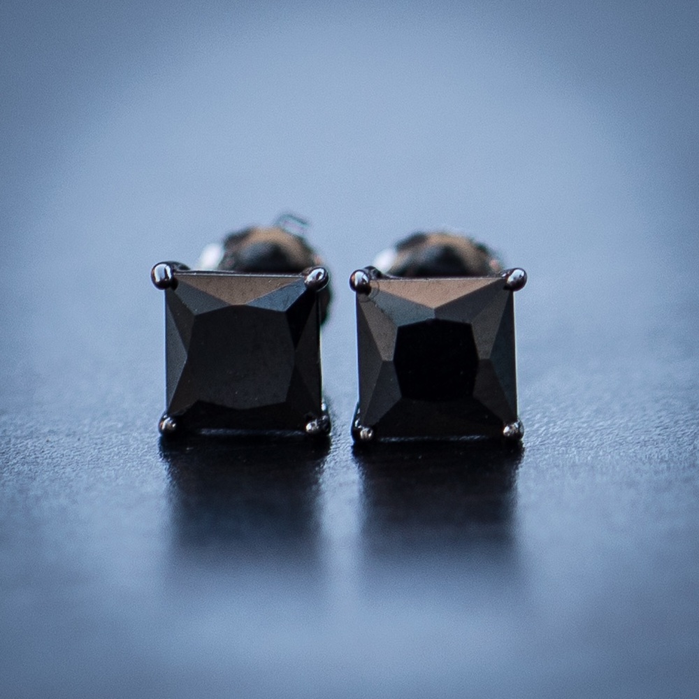 Hip Hop Black Onyx Diamond Stud Earrings